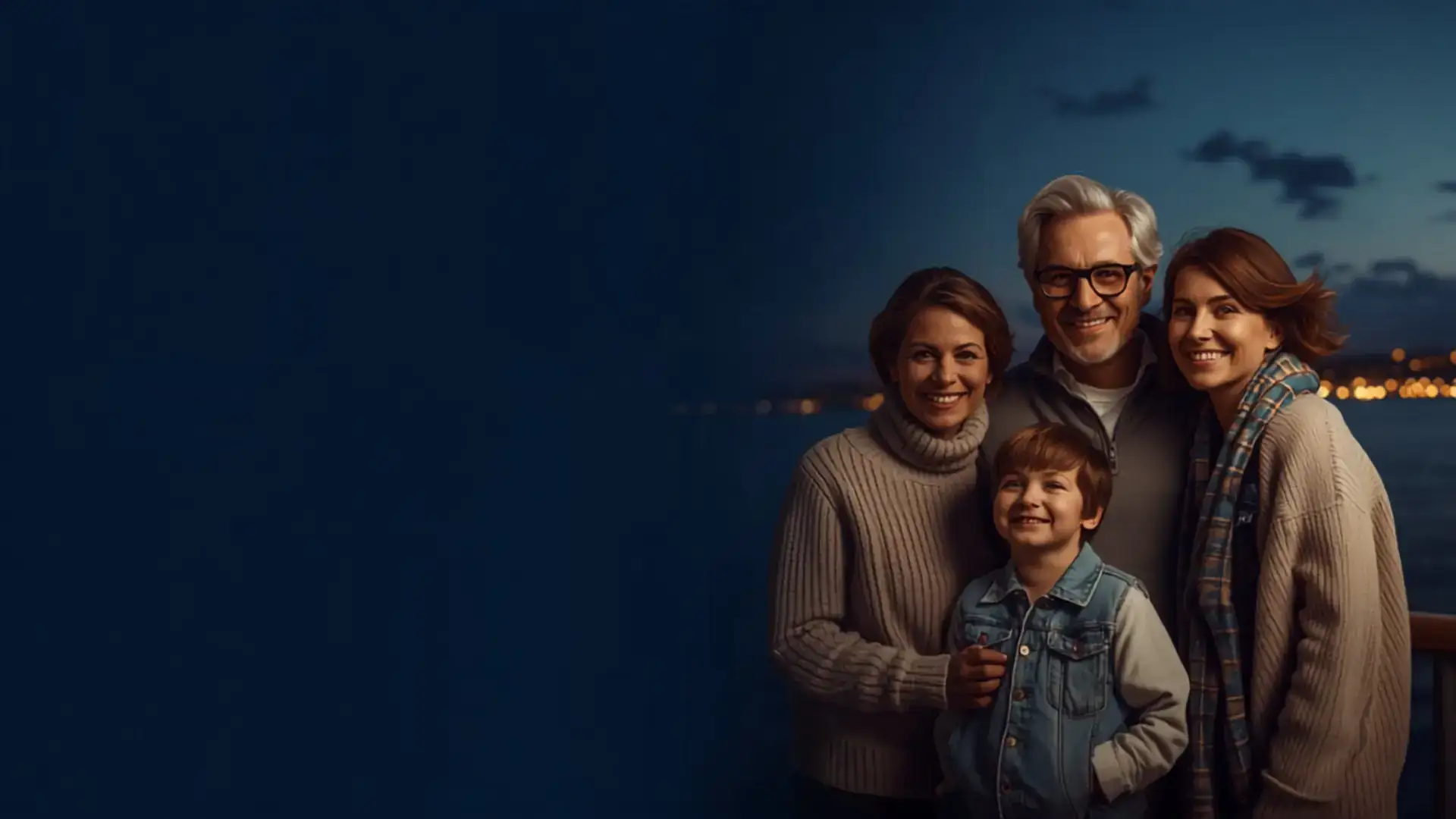 Multigenerational family at golden hour with city skyline - The Life Insurance Professionals