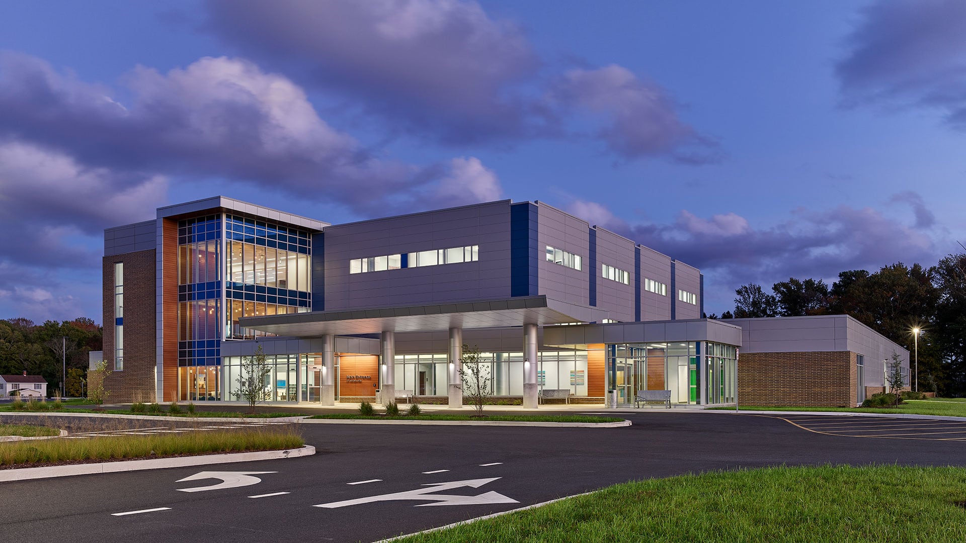 Bayhealth Nemours Sussex Medical Office Building at dusk