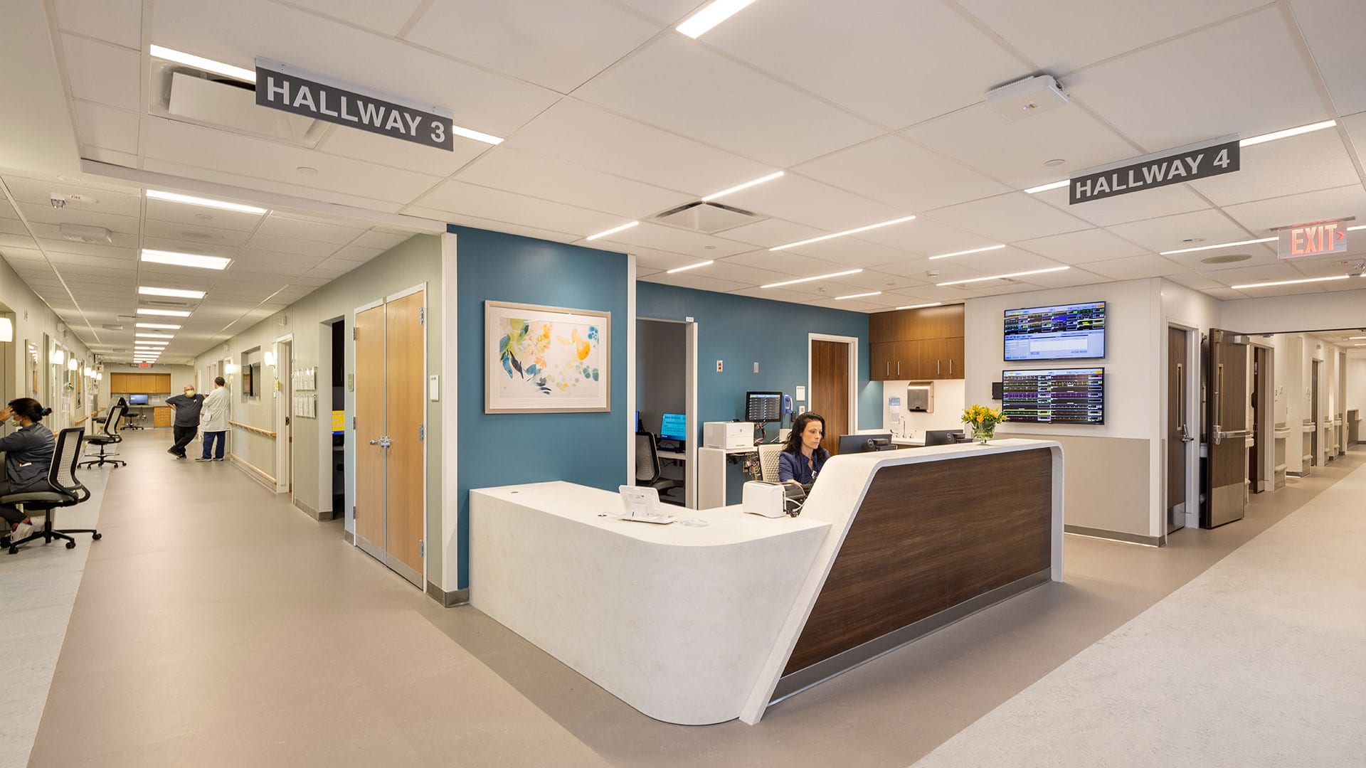 ICU nursing station at Jefferson Washington Township Hospital patient floor renovation