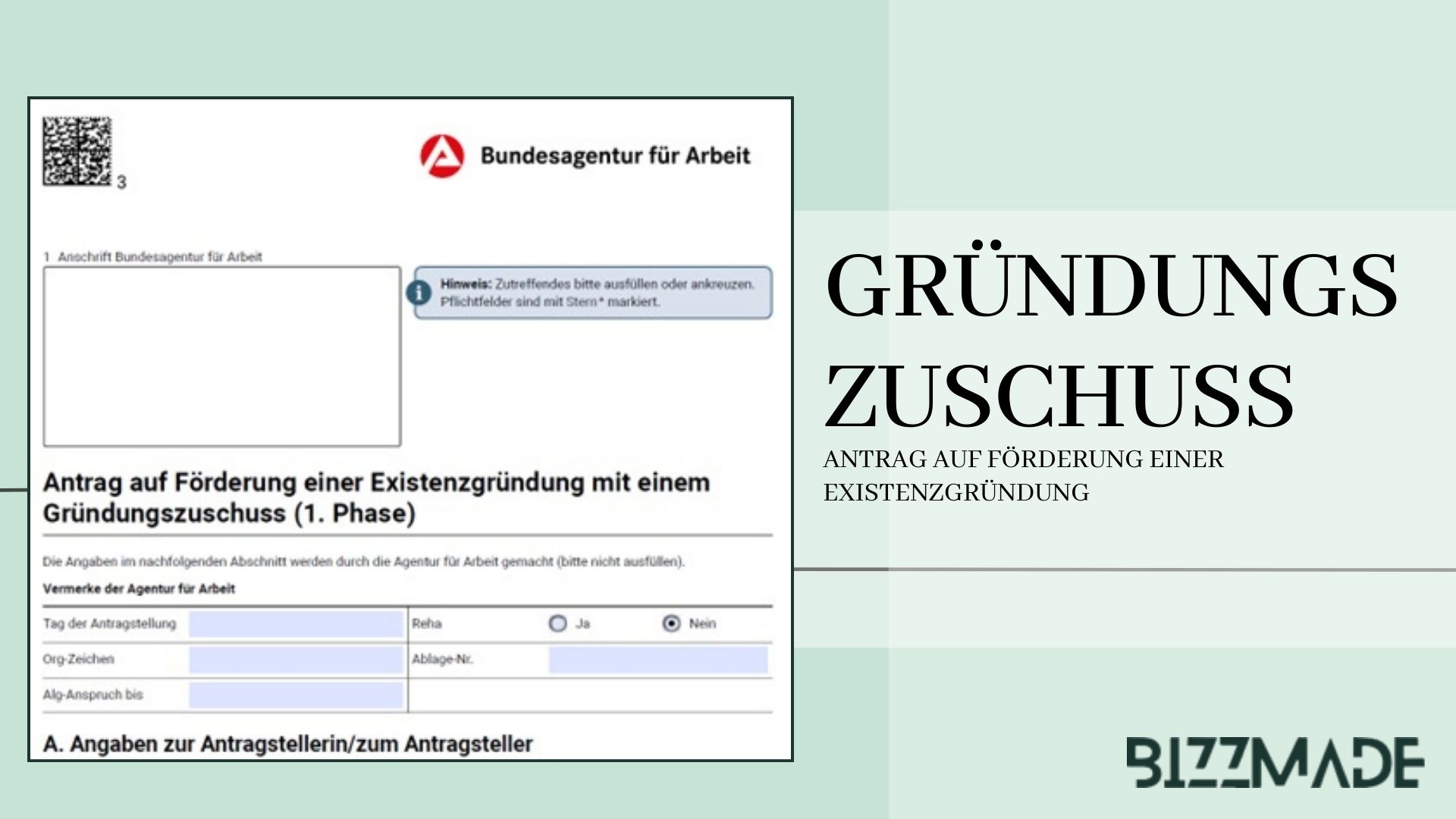 Antrag auf Förderung einer Existenzgründung_Gründungszuschuss_Bundesagentur für Arbeit_Gründermatchde - AVGS Gründungsberatung Antrag auf Förderung einer Existenzgründung mit einem Gründungszuschuss (1. Phase) der Agentur für Arbeit