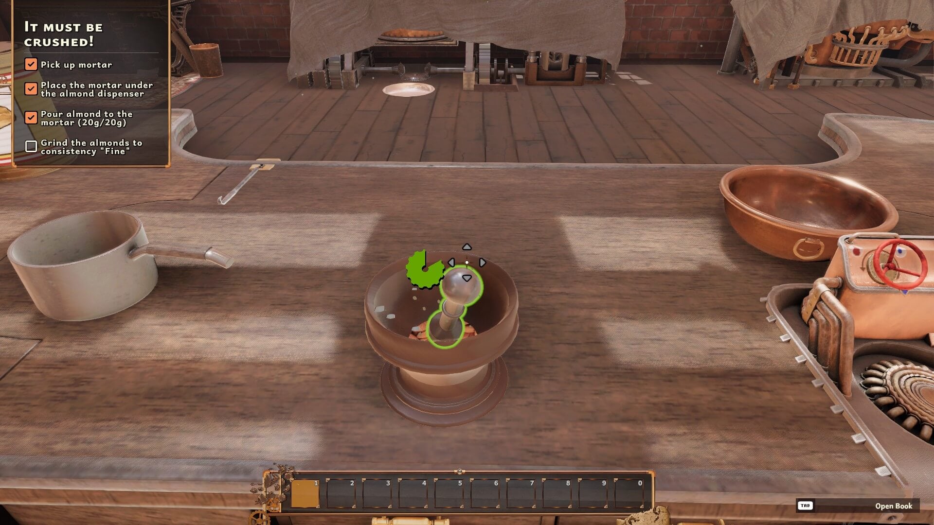 I am grinding down some ingredient to later add to my chocolate patch. in the top right is the objective.