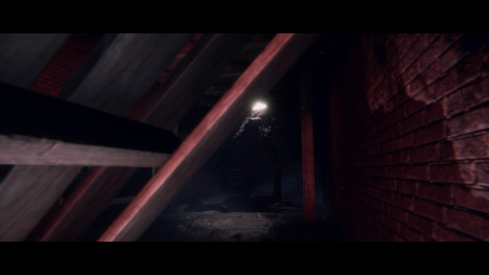 The player is hidden under a wooden pallet. A monster is seen just a little ahead, and seems to look like a tree. 