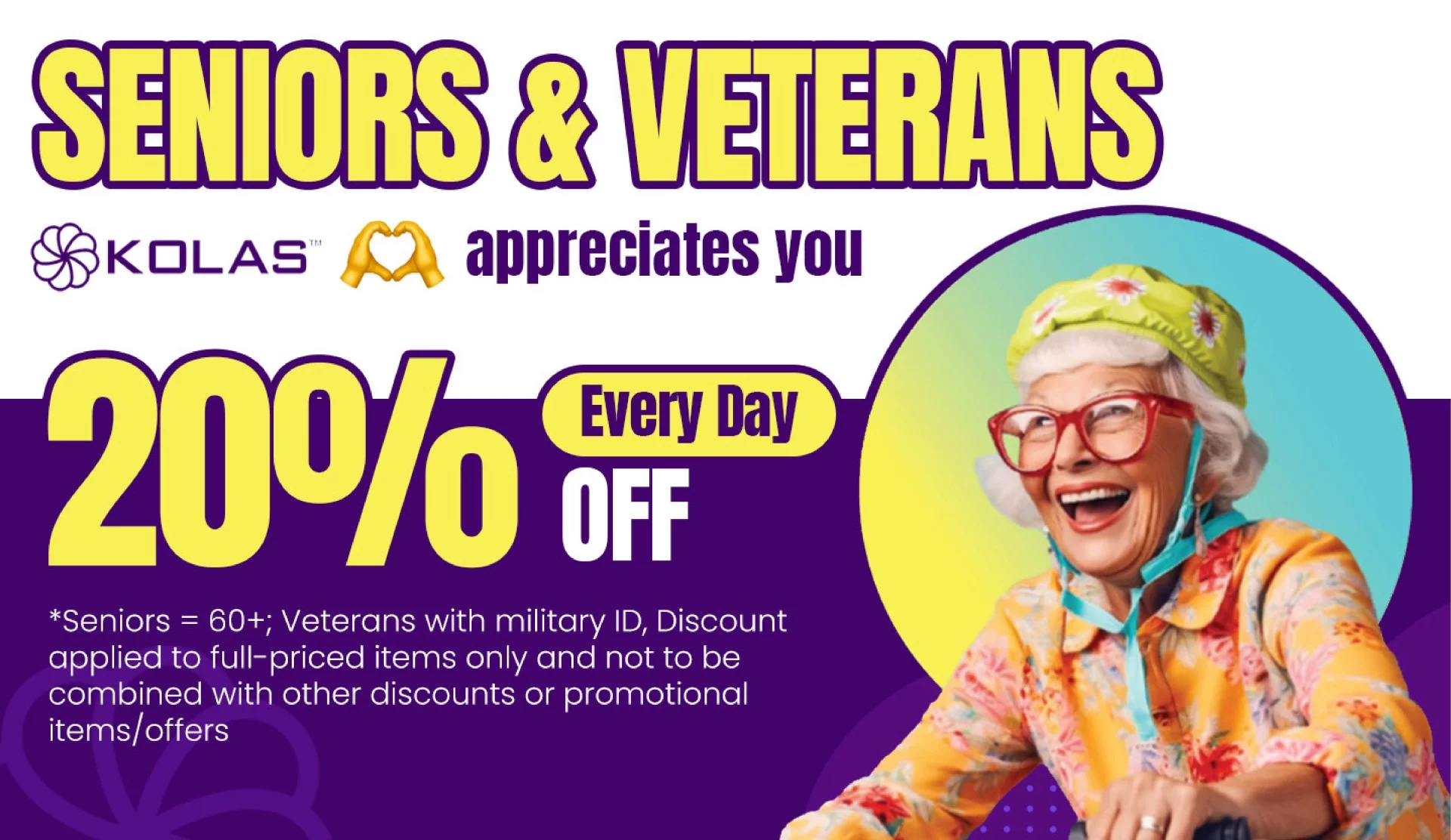 KOLAS 20percent off for Senior and Veterans