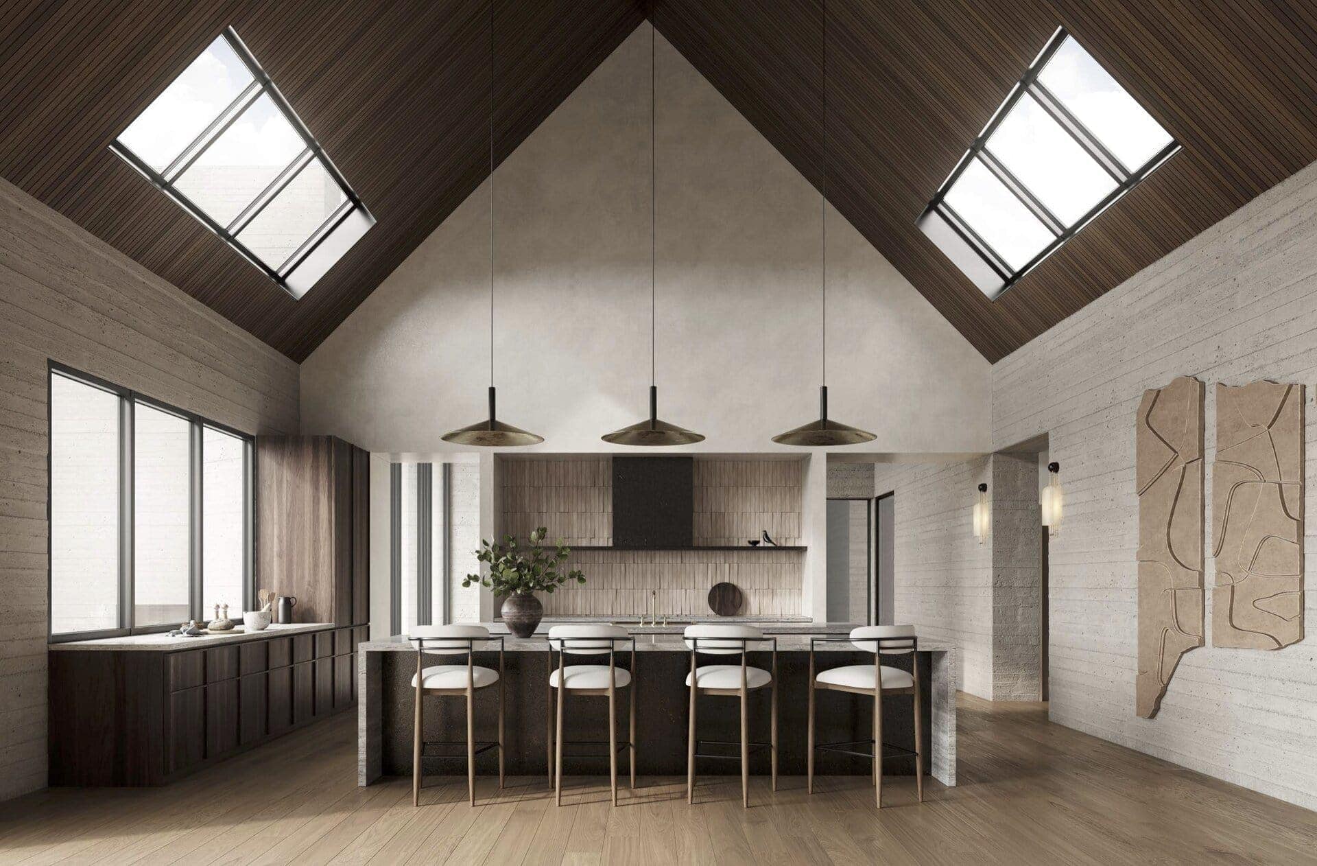 Open-concept kitchen with modern design and natural light fixtures.