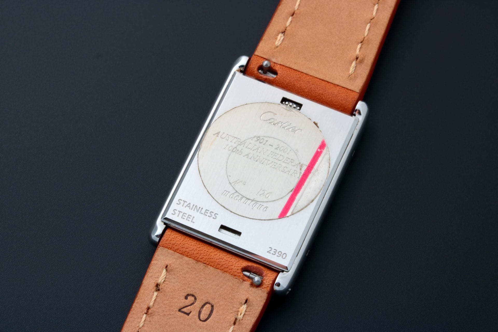 Rare Cartier Tank Basculante 2390 Limited To Only 26 Pieces. Case back engraved "1901 - 2001 AUSTRALIAN FEDERATION 100th ANNIVERSARY" with the edition number below "No. XX / 26."