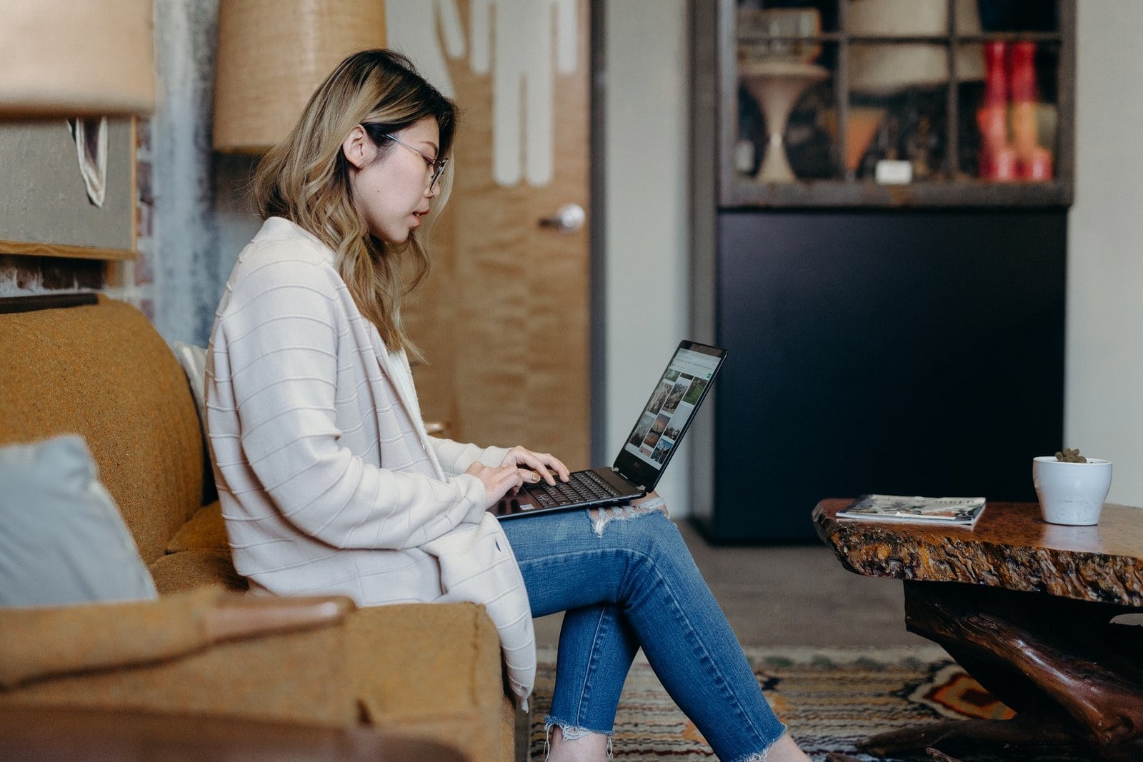 woman using laptop