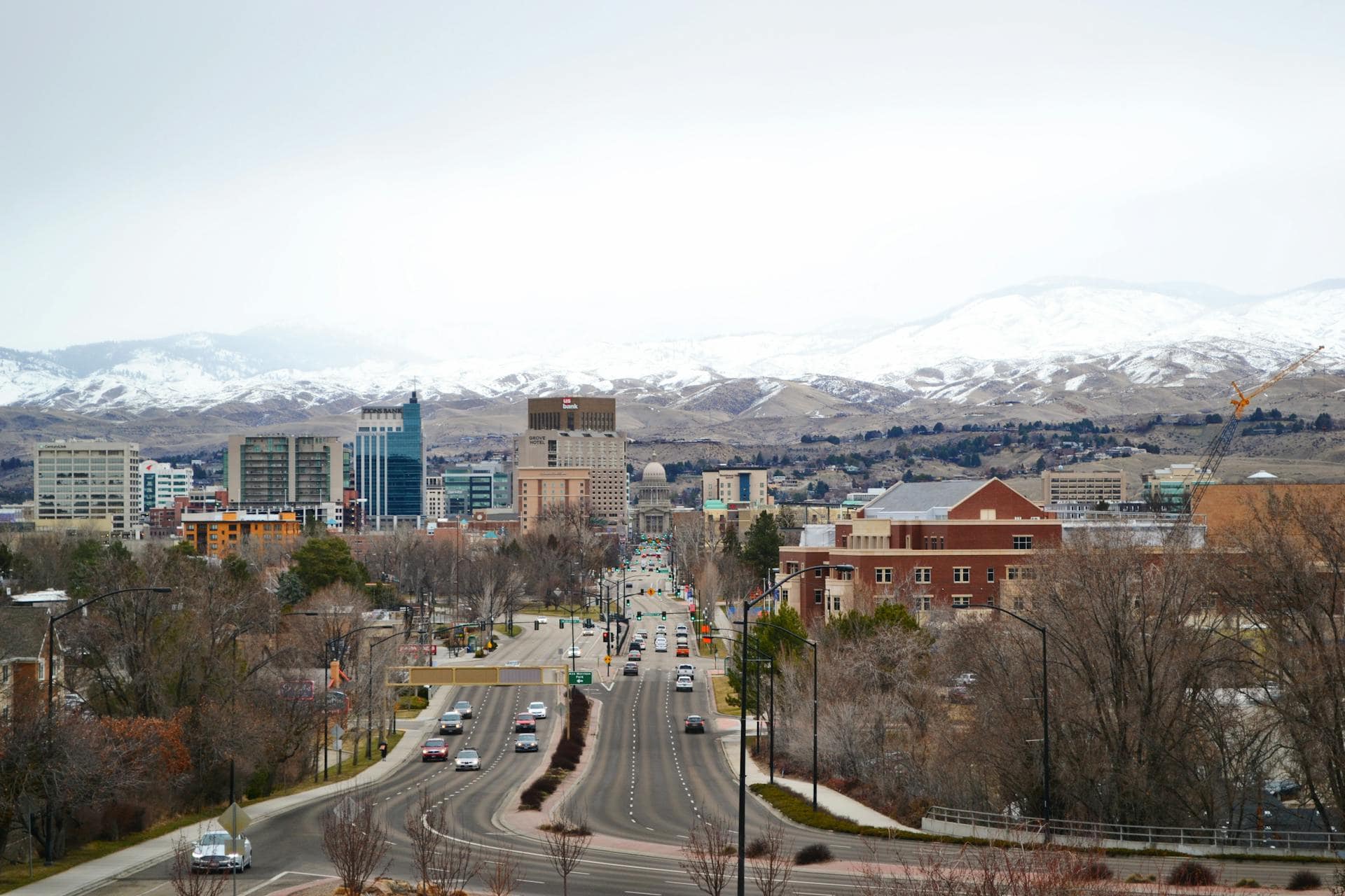 View of Boise Idaho skyline from Boise Depot with buildings and streets below