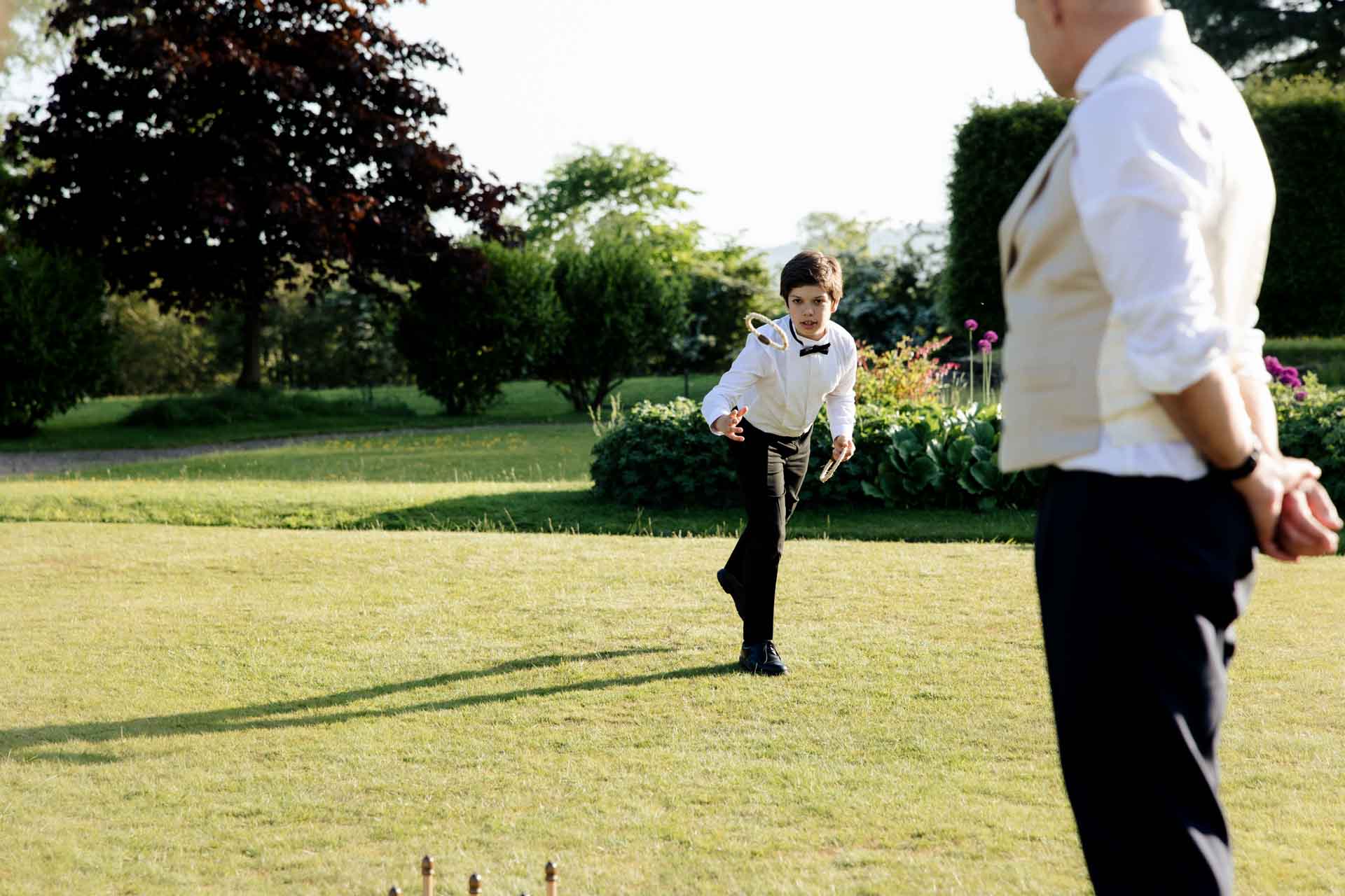 garden games on the lawn at eaves hall during a wedding