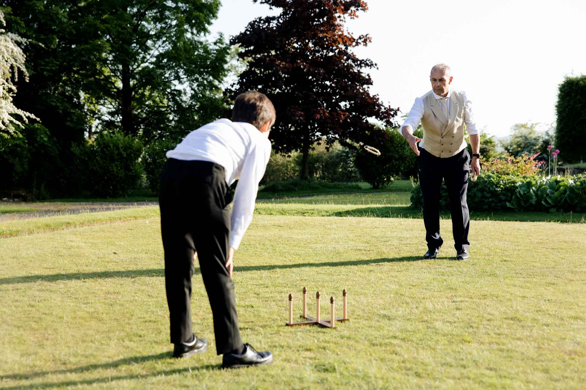 garden games on the lawn at eaves hall during a wedding
