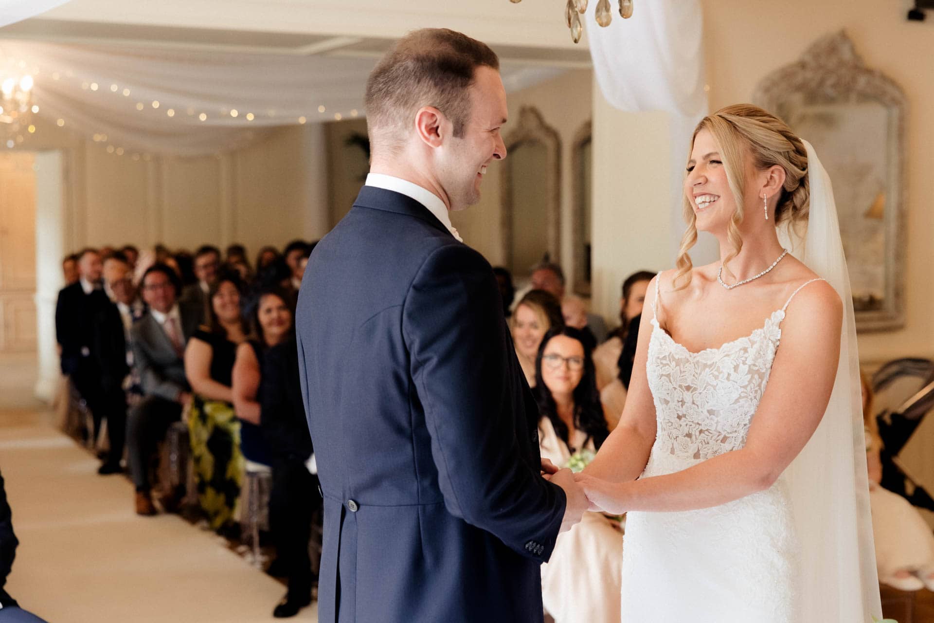 the wedding ceremony inside eaves hall wedding venue in lancashire