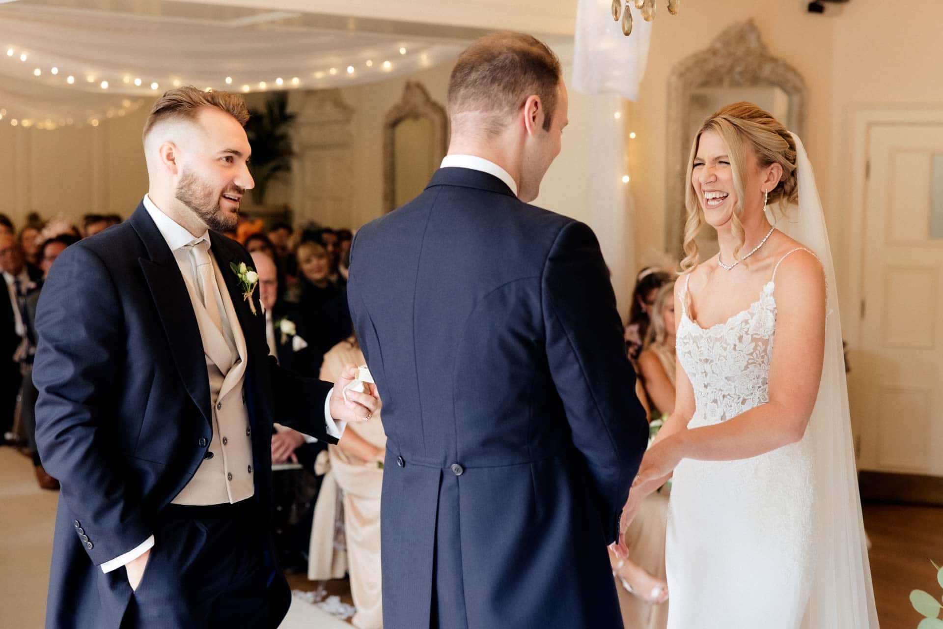 the wedding ceremony inside eaves hall wedding venue in lancashire