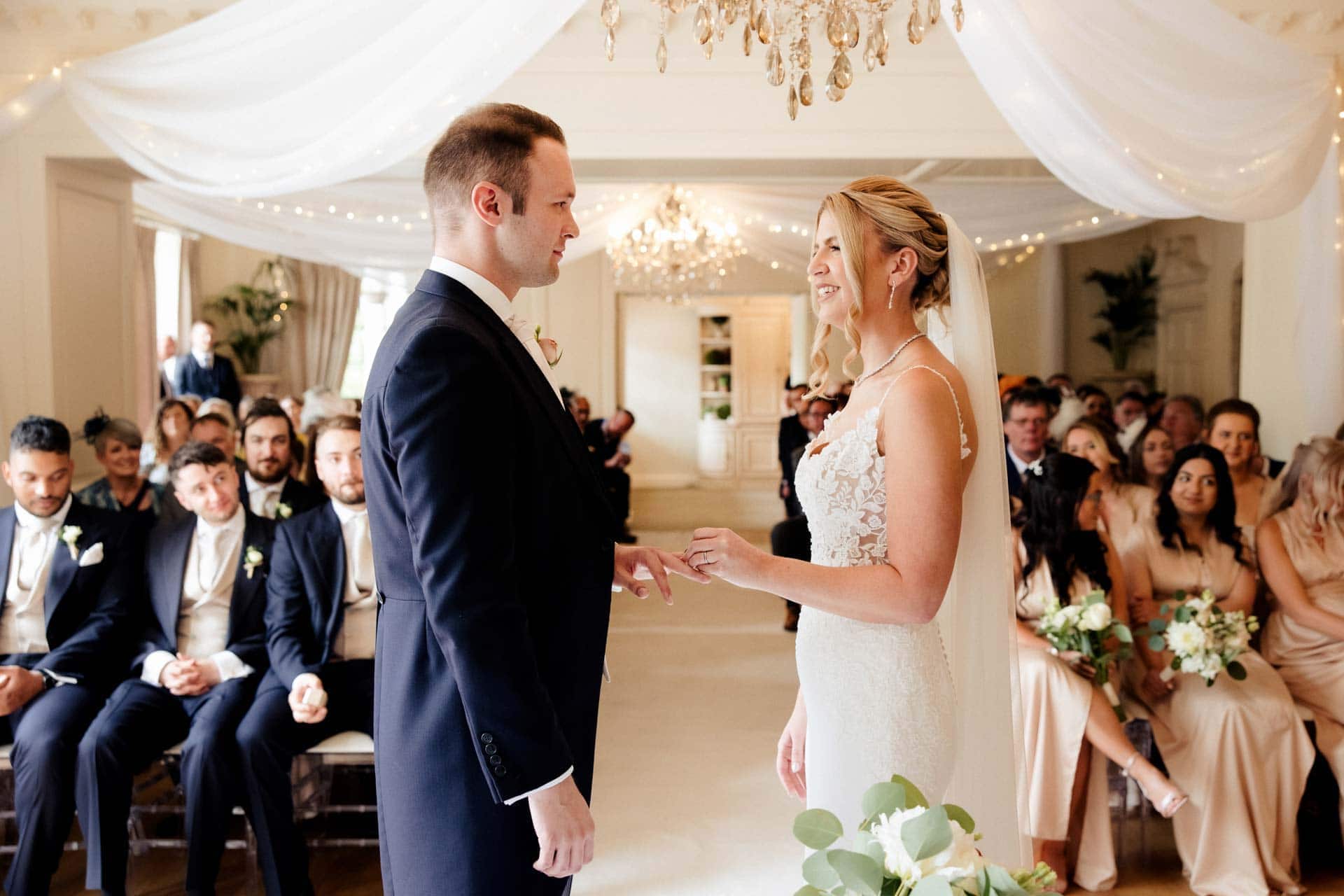 the wedding ceremony inside eaves hall wedding venue in lancashire