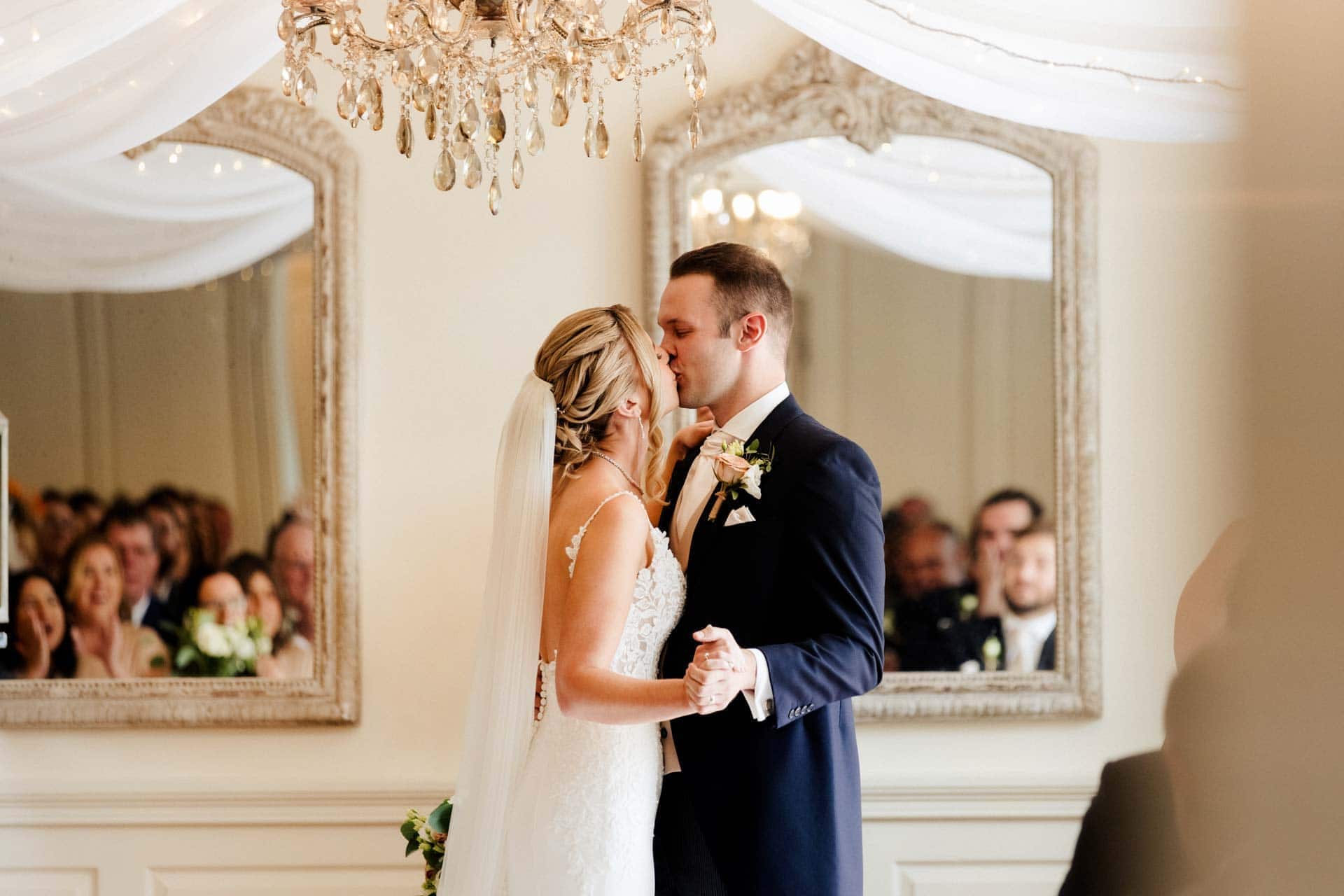 the wedding ceremony inside eaves hall wedding venue in lancashire