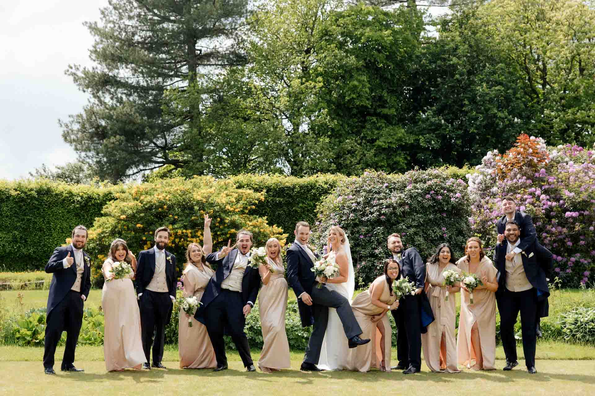 bridal party photographs at eaves hall lancashire