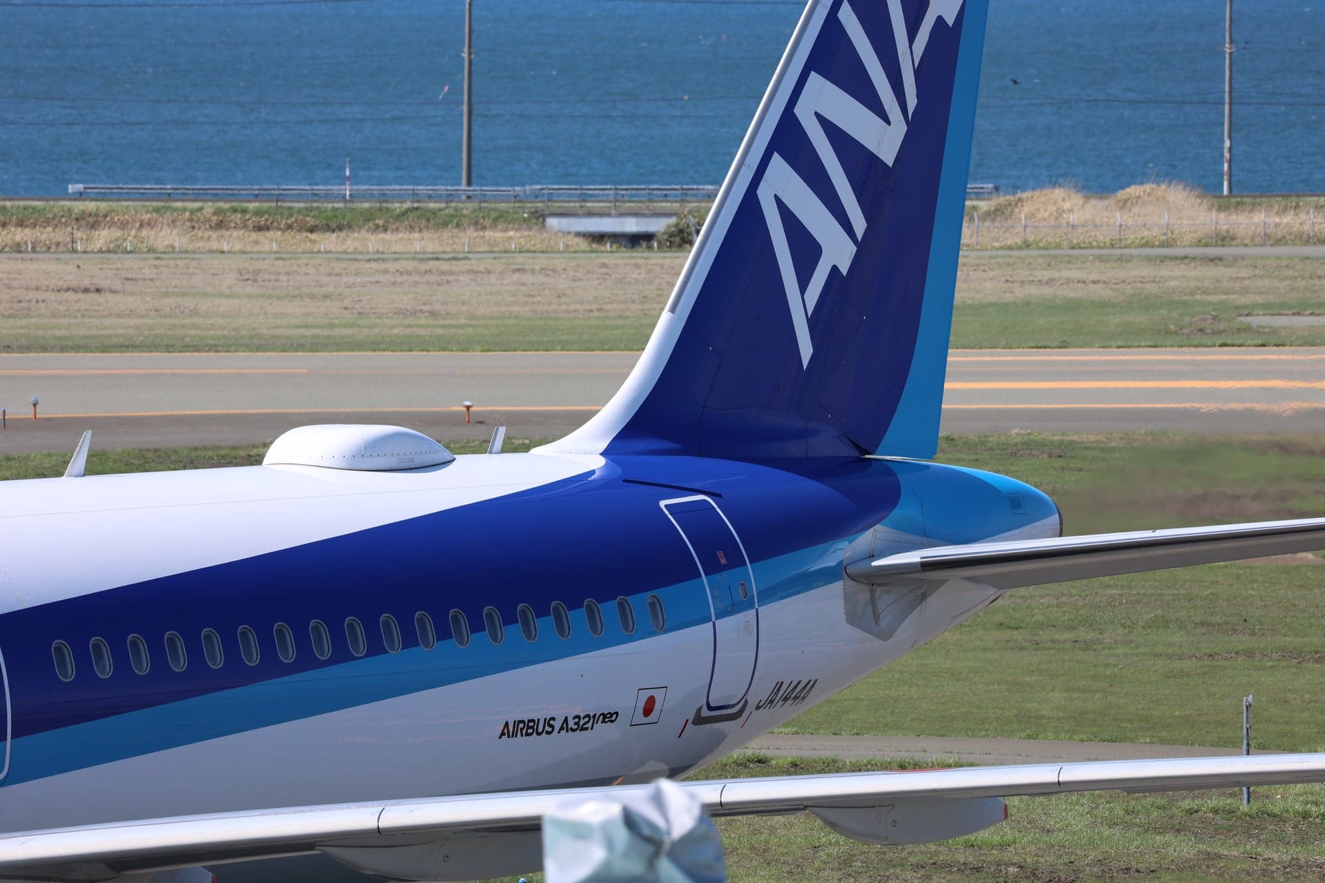71.ANA A321neoの尾翼と日本海