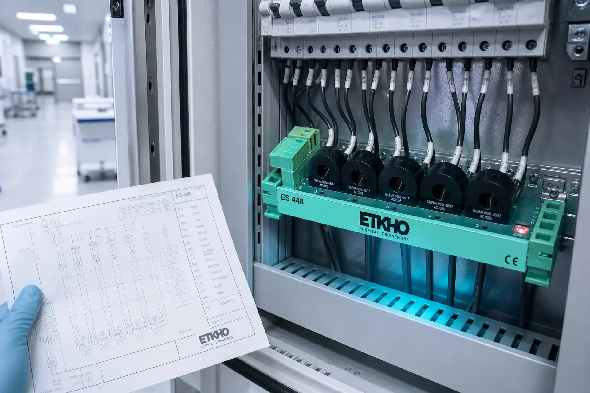 ETKHO ES 448 insulation fault locator ETKHO ES 448 insulation fault locator installed with six toroidal measuring channels