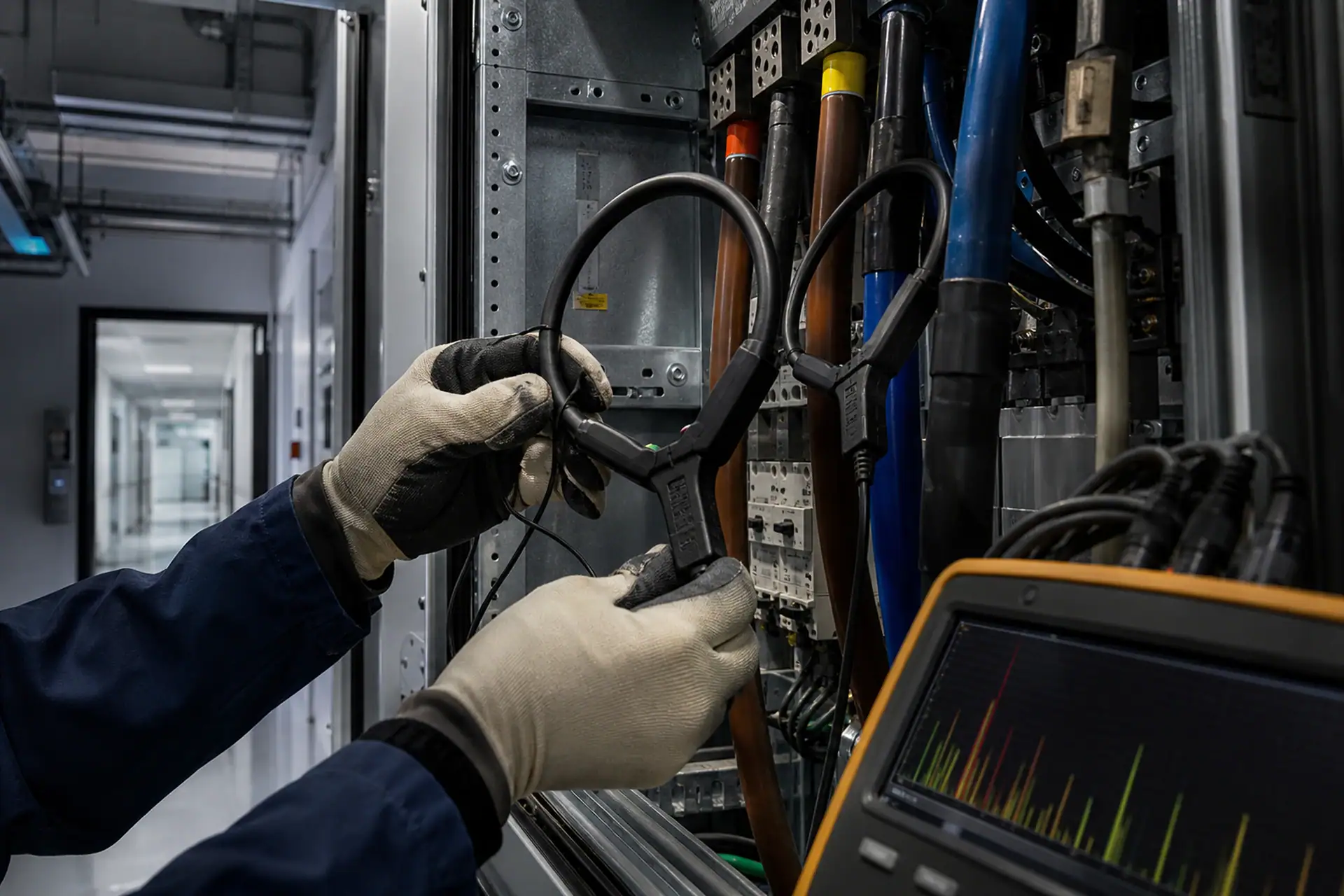Medición de armónicos con sondas de corriente en un cuadro eléctrico hospitalario