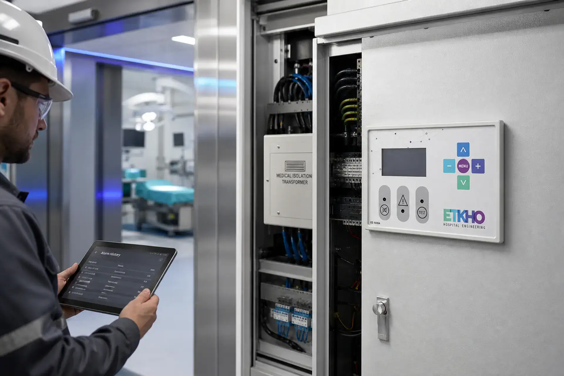 ETKHO ES 1000A insulation monitor ETKHO ES 1000A insulation monitor integrated into a hospital electrical panel