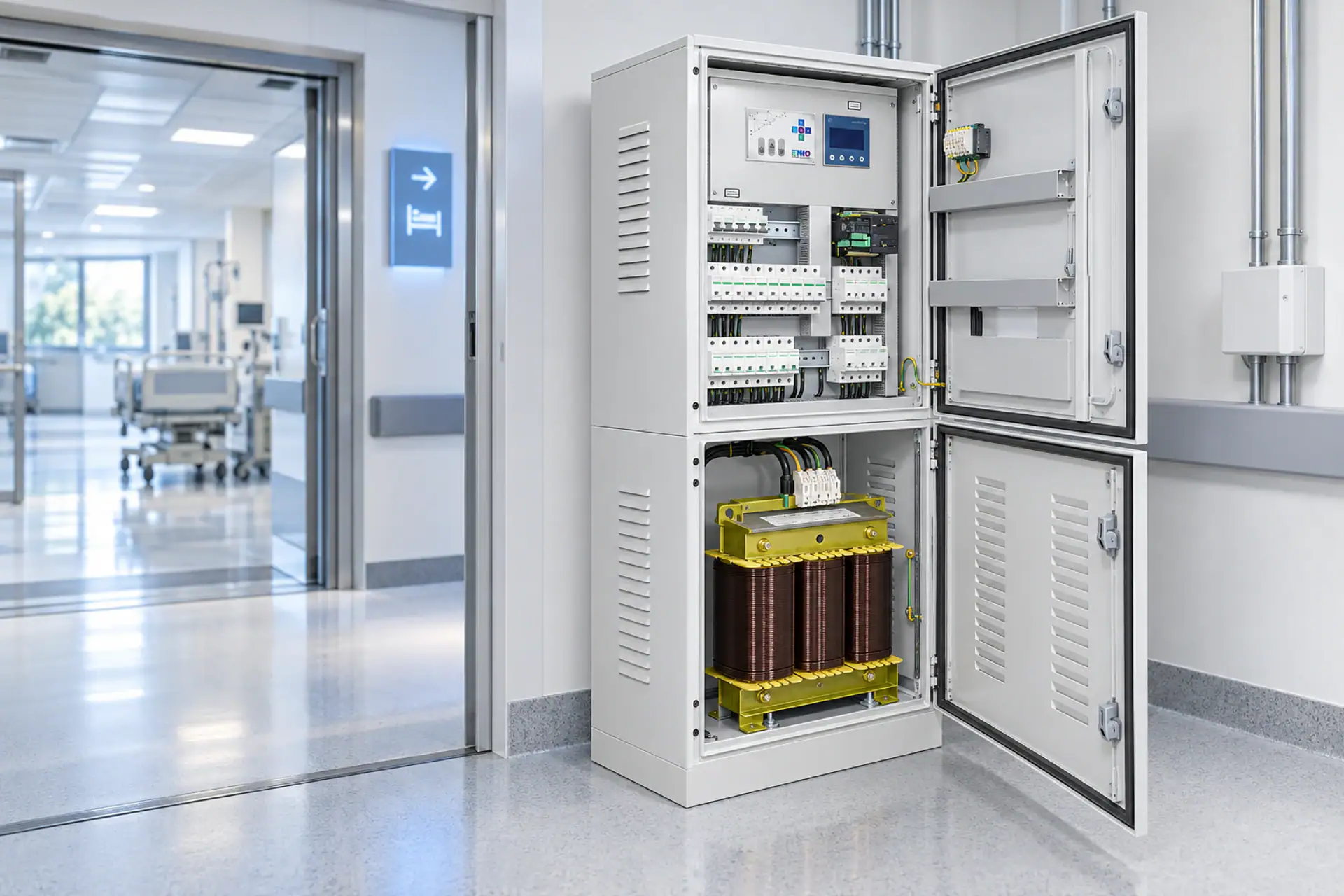 ETK TRT8 transformer integrated into a hospital electrical panel