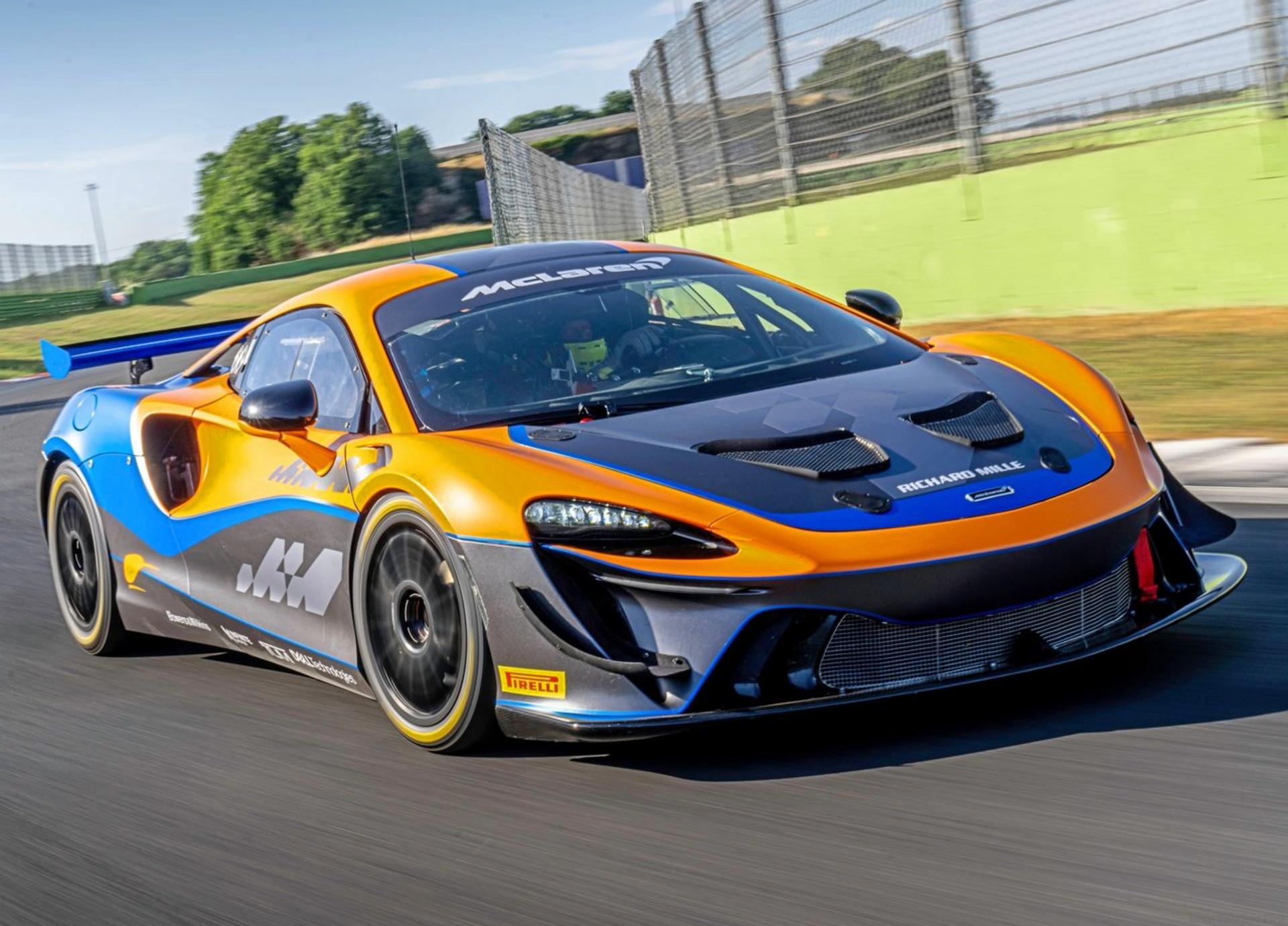 McLaren Artura GT4 race car in motion