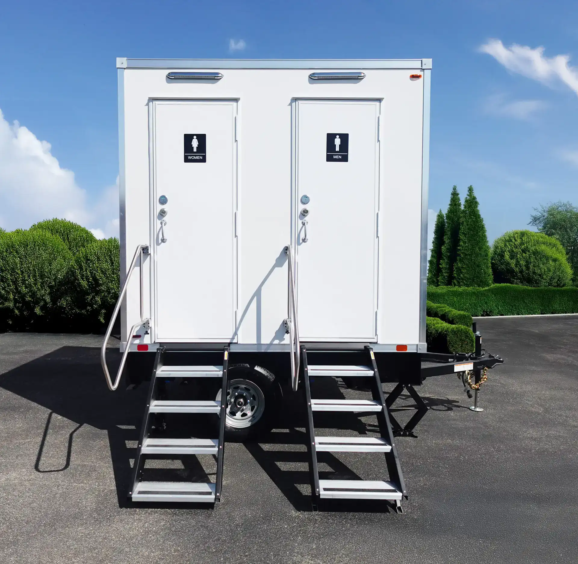 Lux Dumps luxury restroom trailer rental at a Coachella Valley event in Palm Springs