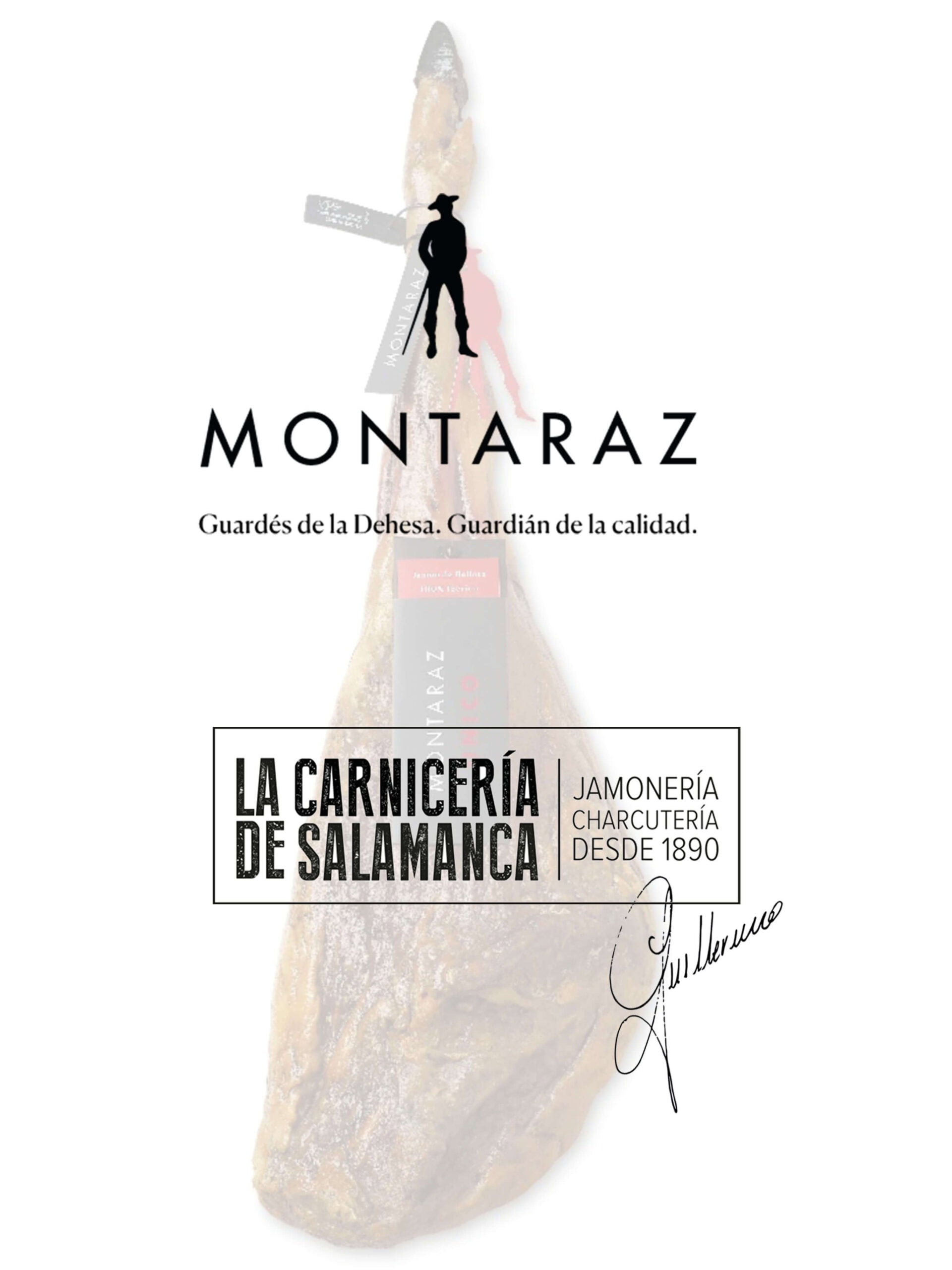 Jamón Montaraz ÚNICO 100% ibérico de bellota de la campaña 2020, seleccionado para La Carnicería de Salamanca y presentado con su etiqueta original.