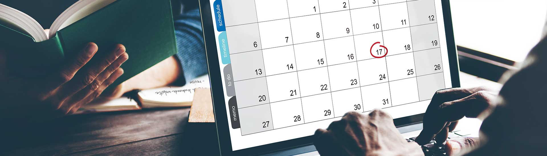 Bildschirm mit geöffnetem Kalender, die 17 ist umkreist