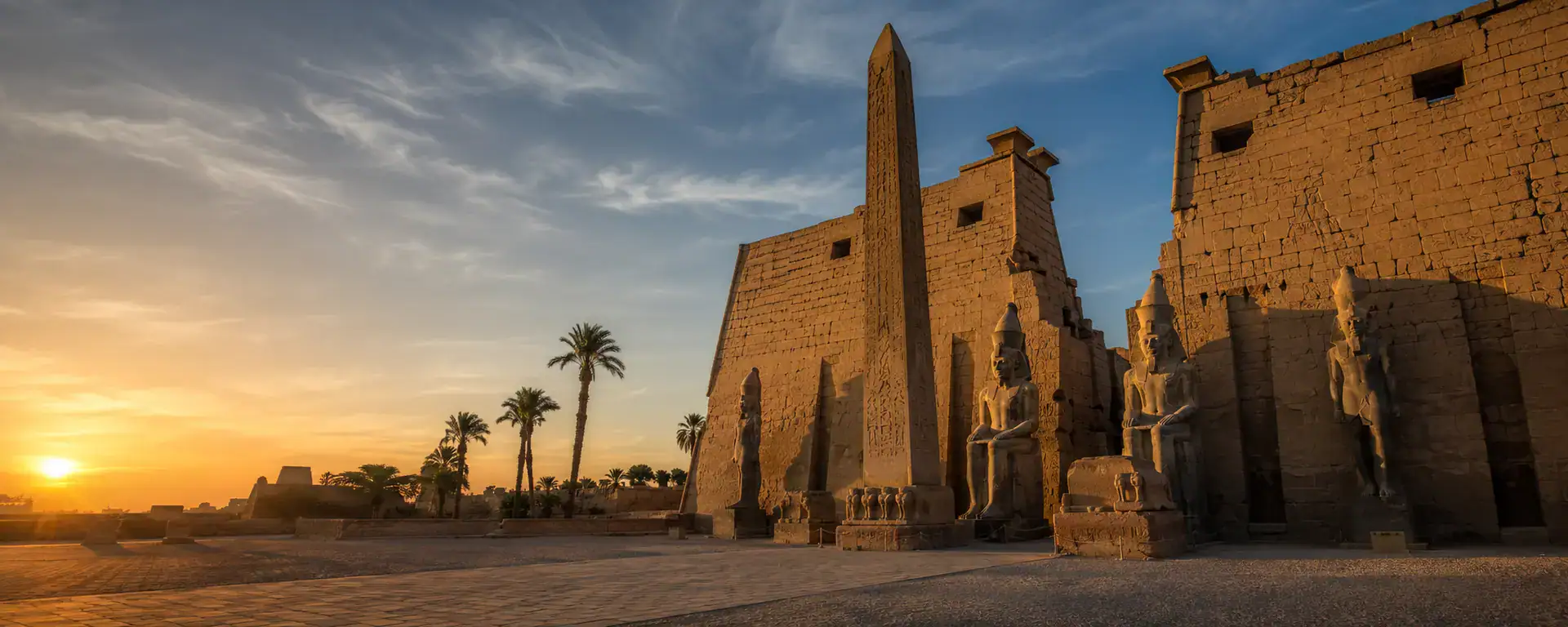 Luxor Temple at sunrise beside the Nile