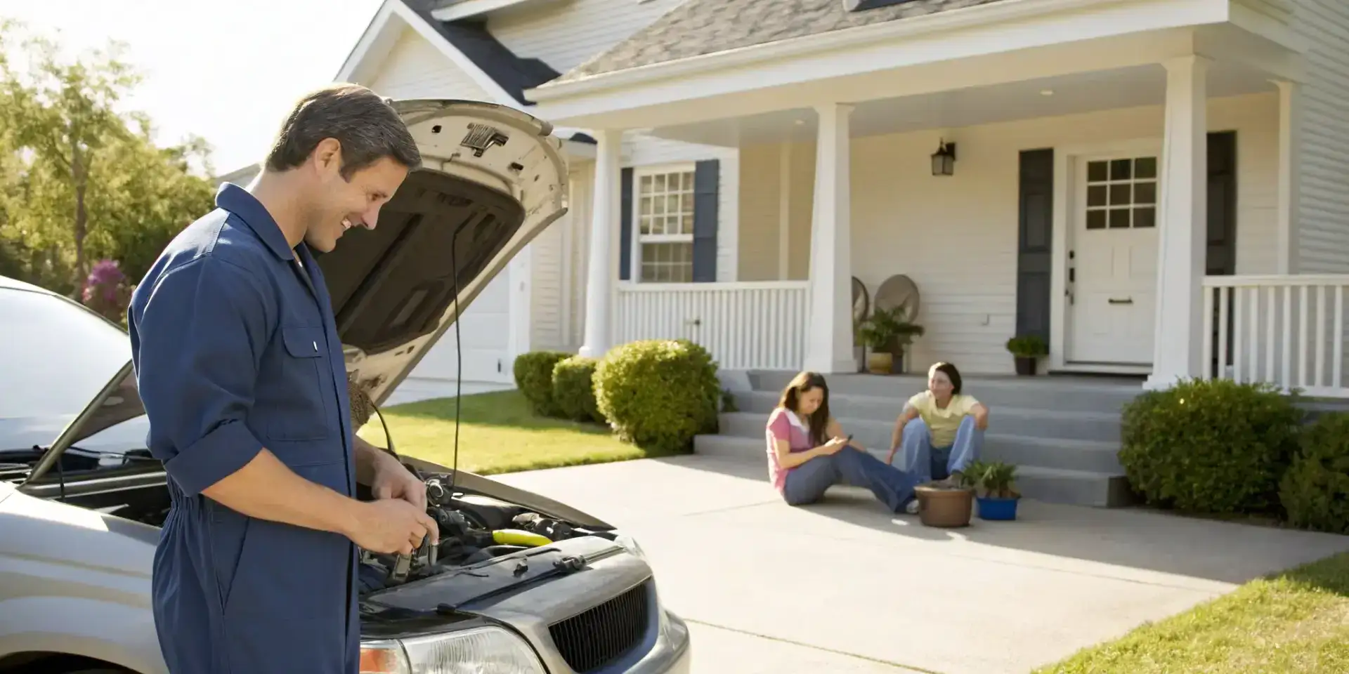 Affordable on-site auto care mechanic working on a car.