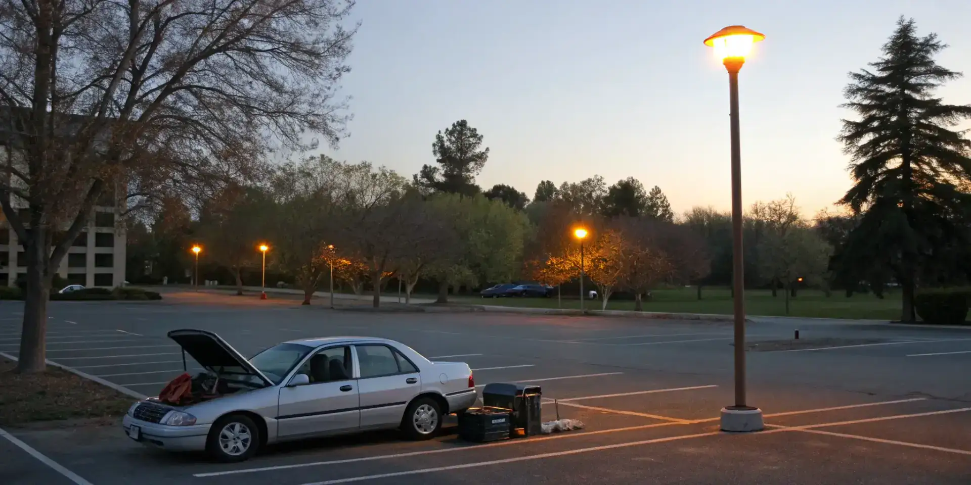 College student checking their car's engine.