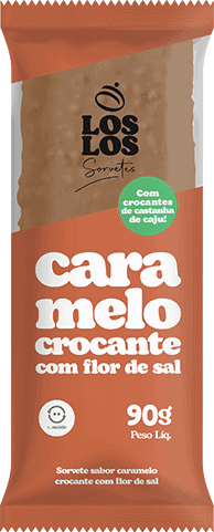Sorvete sabor caramelo crocante com flor de sal em uma embalagem marrom e branca.