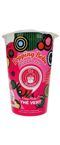 O's Bubble Strawberry/Peach Popping Boba Tea (1 cup - 480ml)