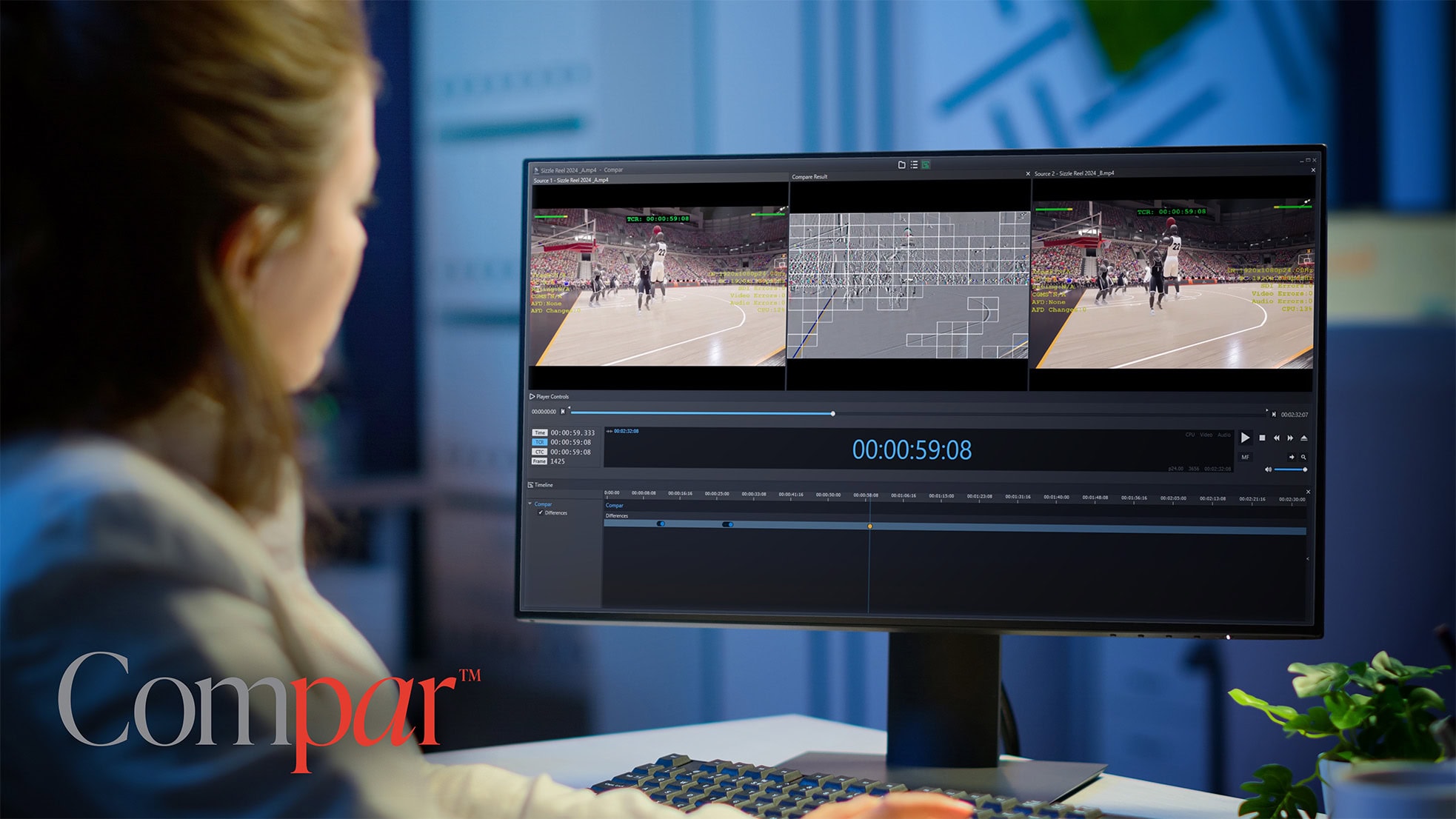 Compar Pro delivers frame-accurate, pixel-level analysis to instantly reveal differences between two video files — technical or editorial.