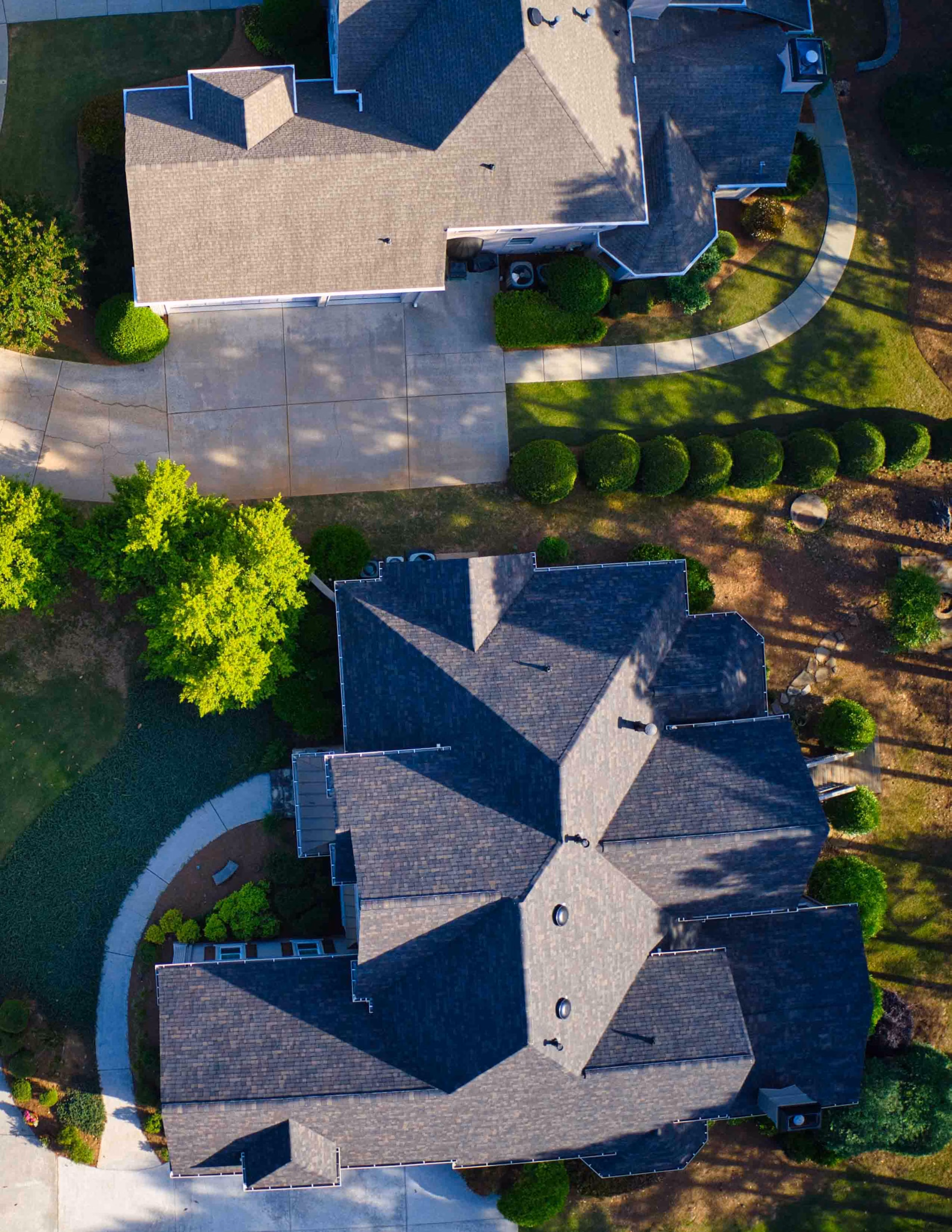 Aerial view of a re-roofed house