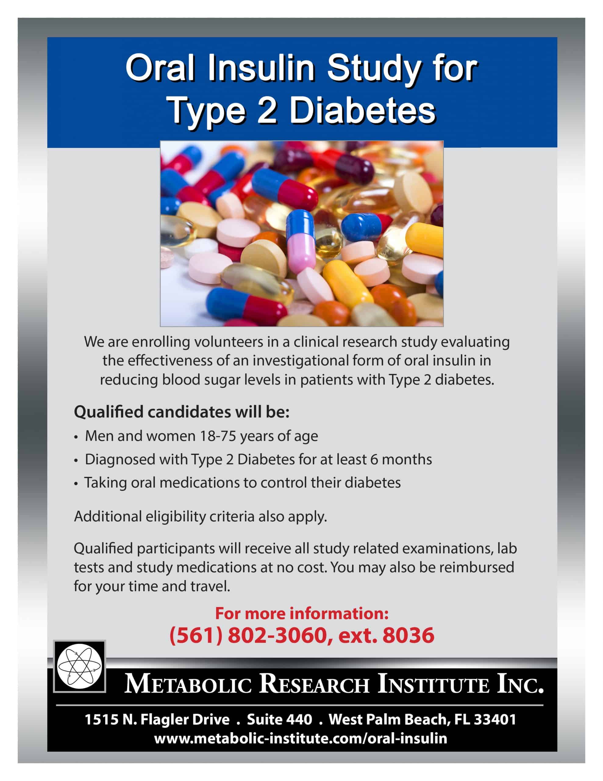 Oral Insulin Clinical Study Research Trial West Palm Beach FL