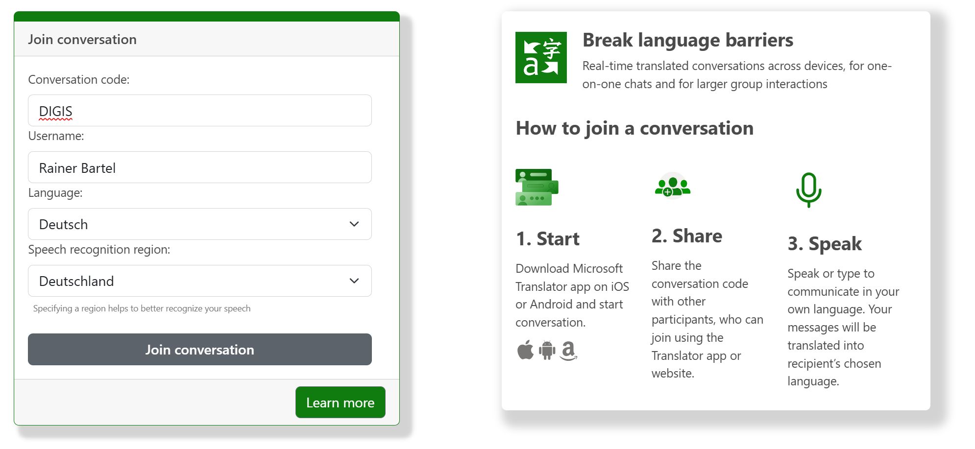 Translator Conversation: Echte Simultanübersetzung für Conference Calls (Screenshot)