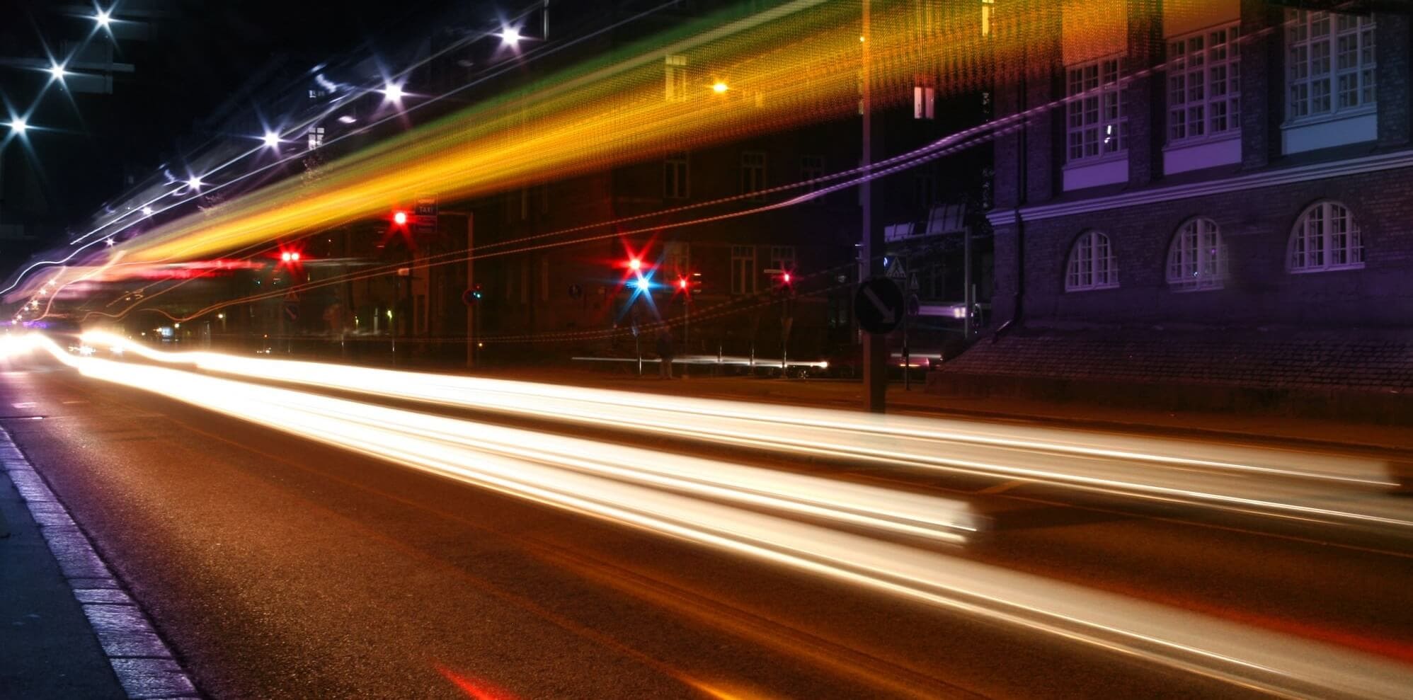 Lights in motion in a city