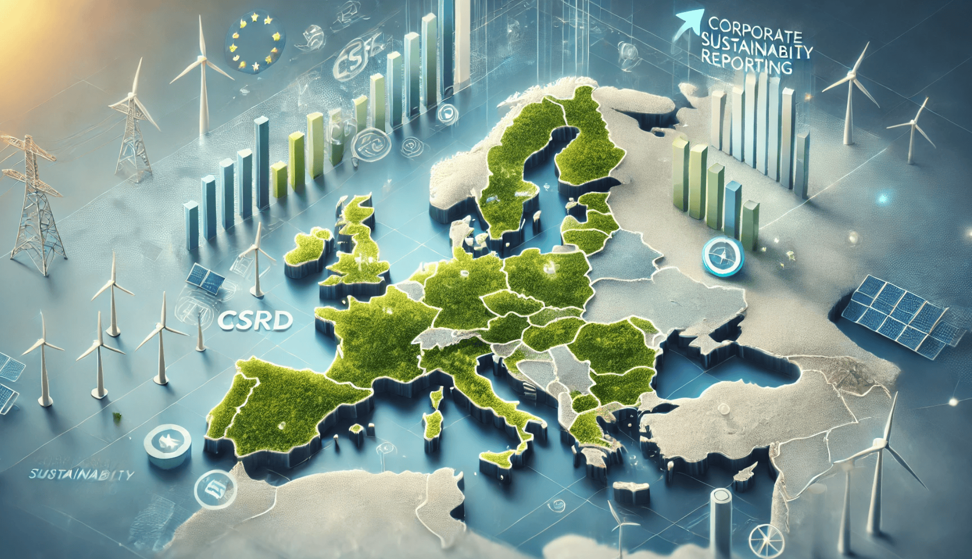 Europe map highlighting sustainability, CSR, and corporate reporting trends.