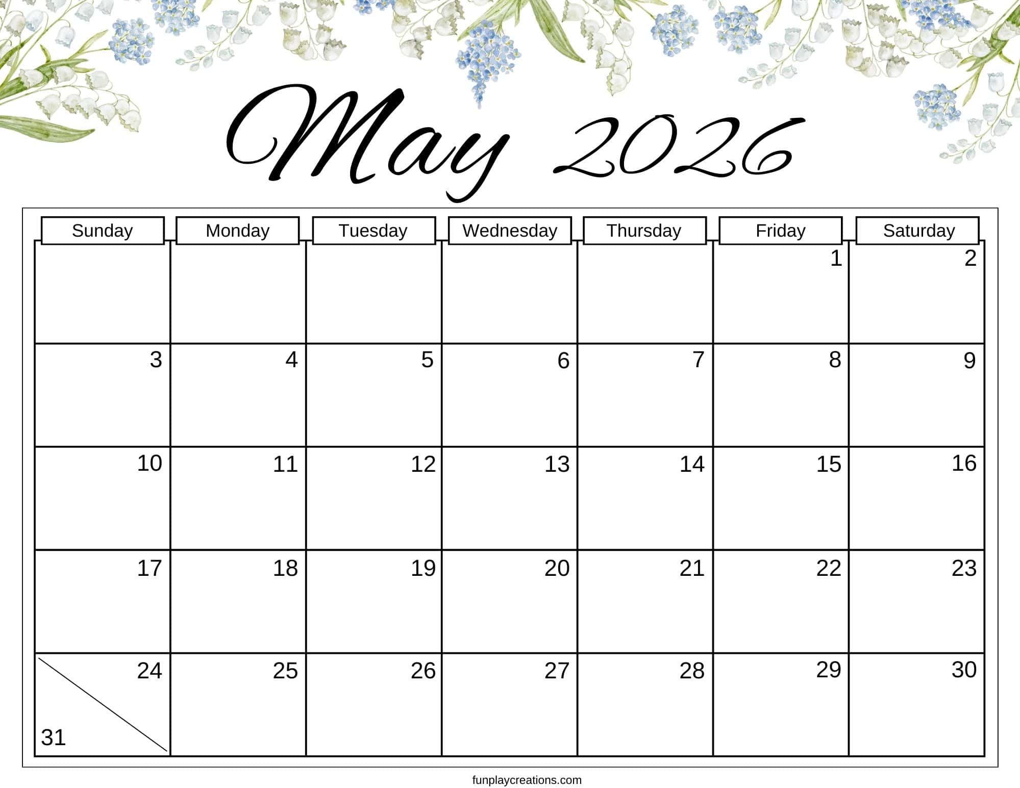 May 2026 calendar with floral graphics