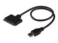 Cable adaptador USB a SATA para conectar discos duros y SSDs fácilmente.