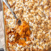 Sweet Potato Casserole with spoon