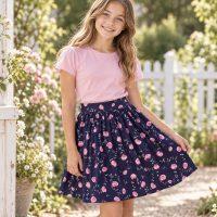 SIZE 12 Navy Flower Girls High Waisted Skirt