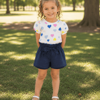 Hearts Puff Sleeve Appleberry Tee