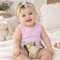 SIZE 0 Pink Rib Knit Singlet and High waisted Panties SET