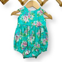 SIZE 00 Aqua Floral - Tea Party Romper