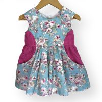 Handmade SIZE 1 Posie Dress in Cotton Floral with Large polka dot pockets. One-of-a-kind
