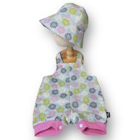 Adorable Handmade SIZE 00 Baby Flowers Cotton Overalls with Matching Sun Hat