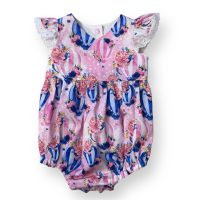 Pink Hot Air Balloons and floral print baby cotton romper with flutter sleeves in SIZE 00