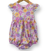 SIZE 2 Pink 70s Flowers - Tea Party Romper with Flutter Sleeves