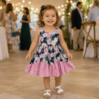 SIZE 2 Peony Dress - Navy Floral, Pink Gingham